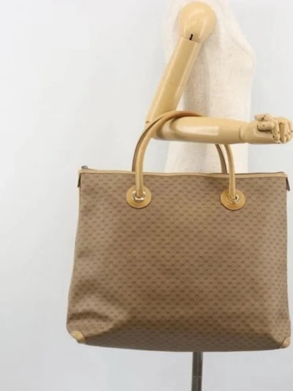 GUCCI Micro GG Supreme Tote Bag PVC Beige Gold 02 39 4868 Auth ep14936